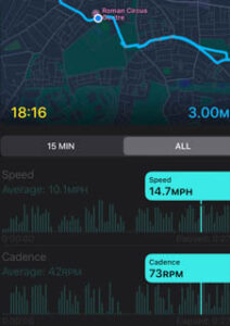 Screenshot of cadence data from iPhone Apple Fitness app